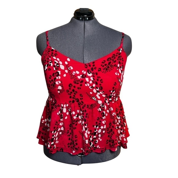 torrid Tops - Torrid Pink with Black/White Cheetah Detail Peplum Chiffon Midi Cami (Size 2)